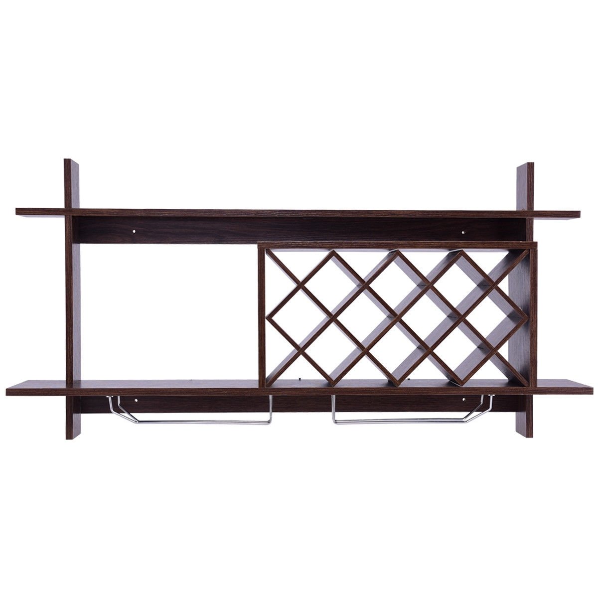 Wall Mount Wine Rack with Glass Holder & Storage Shelf, Walnut Wine Racks   at Gallery Canada