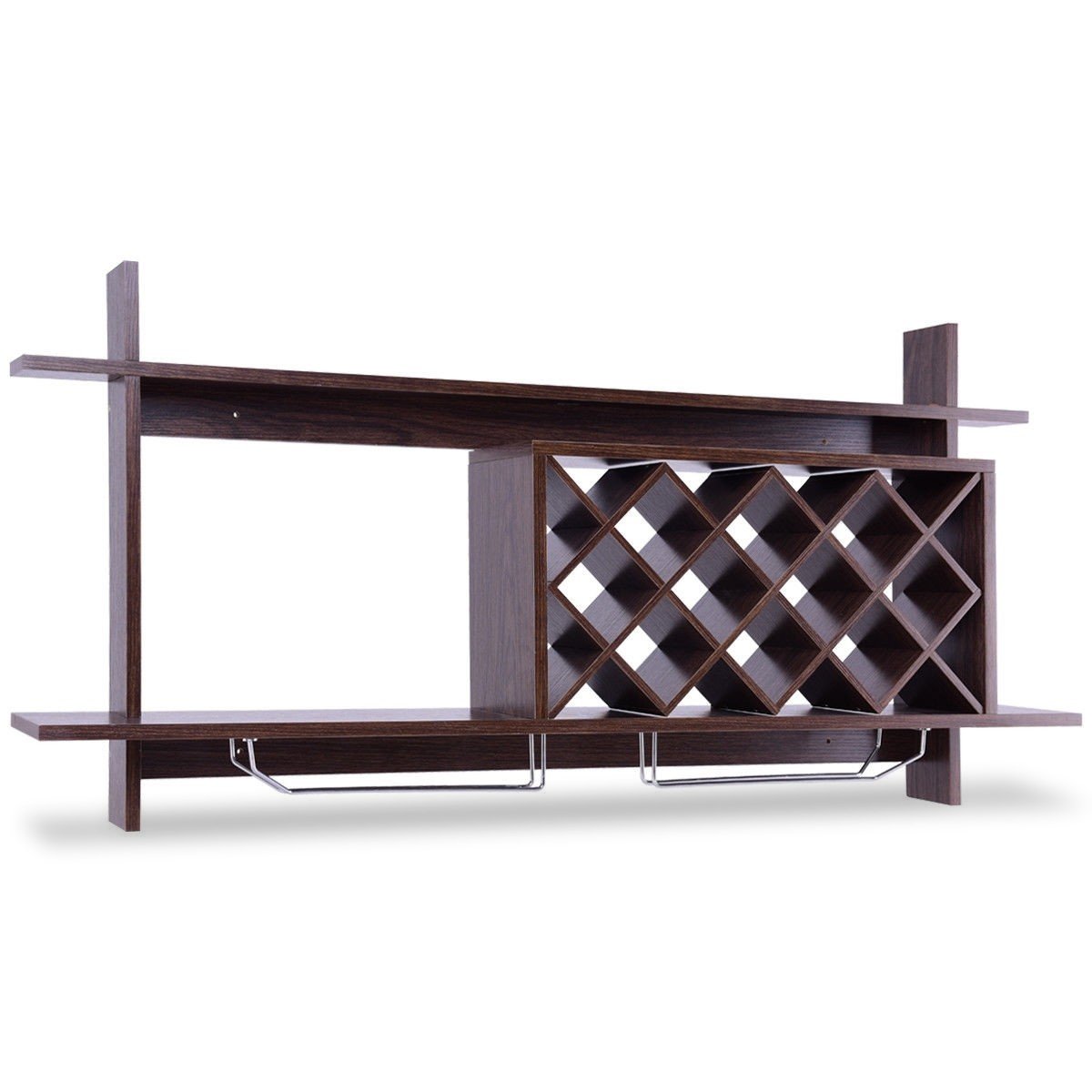 Wall Mount Wine Rack with Glass Holder & Storage Shelf, Walnut Wine Racks   at Gallery Canada