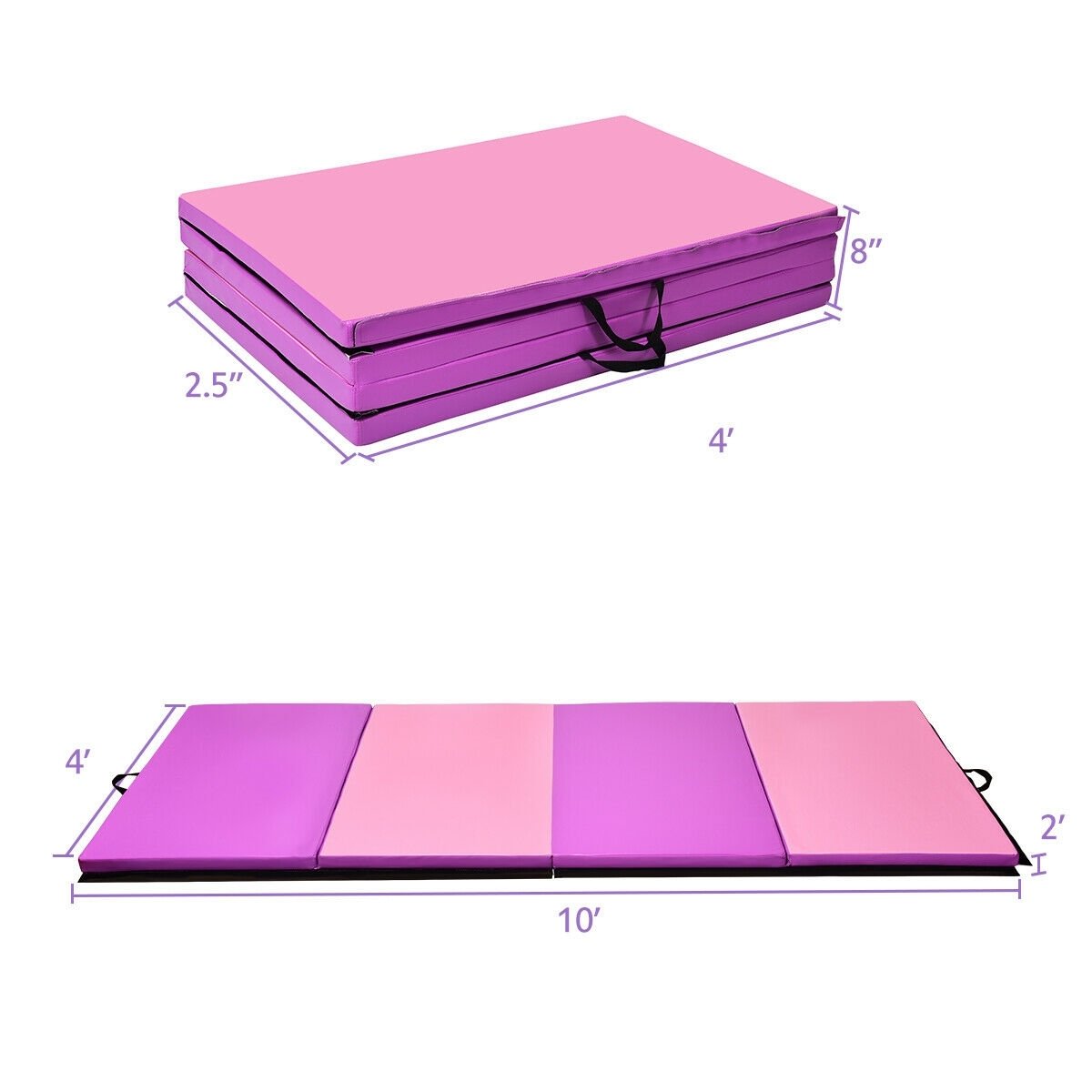 4 Feet x 10 Feet Thick Folding Panel Gymnastics Mat, Pink & Purple Yoga & Gym Mats   at Gallery Canada