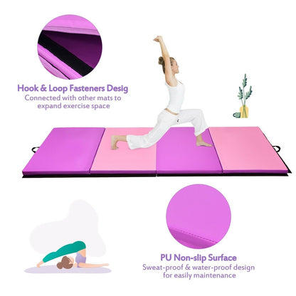 4 Feet x 10 Feet Thick Folding Panel Gymnastics Mat, Pink & Purple Yoga & Gym Mats   at Gallery Canada