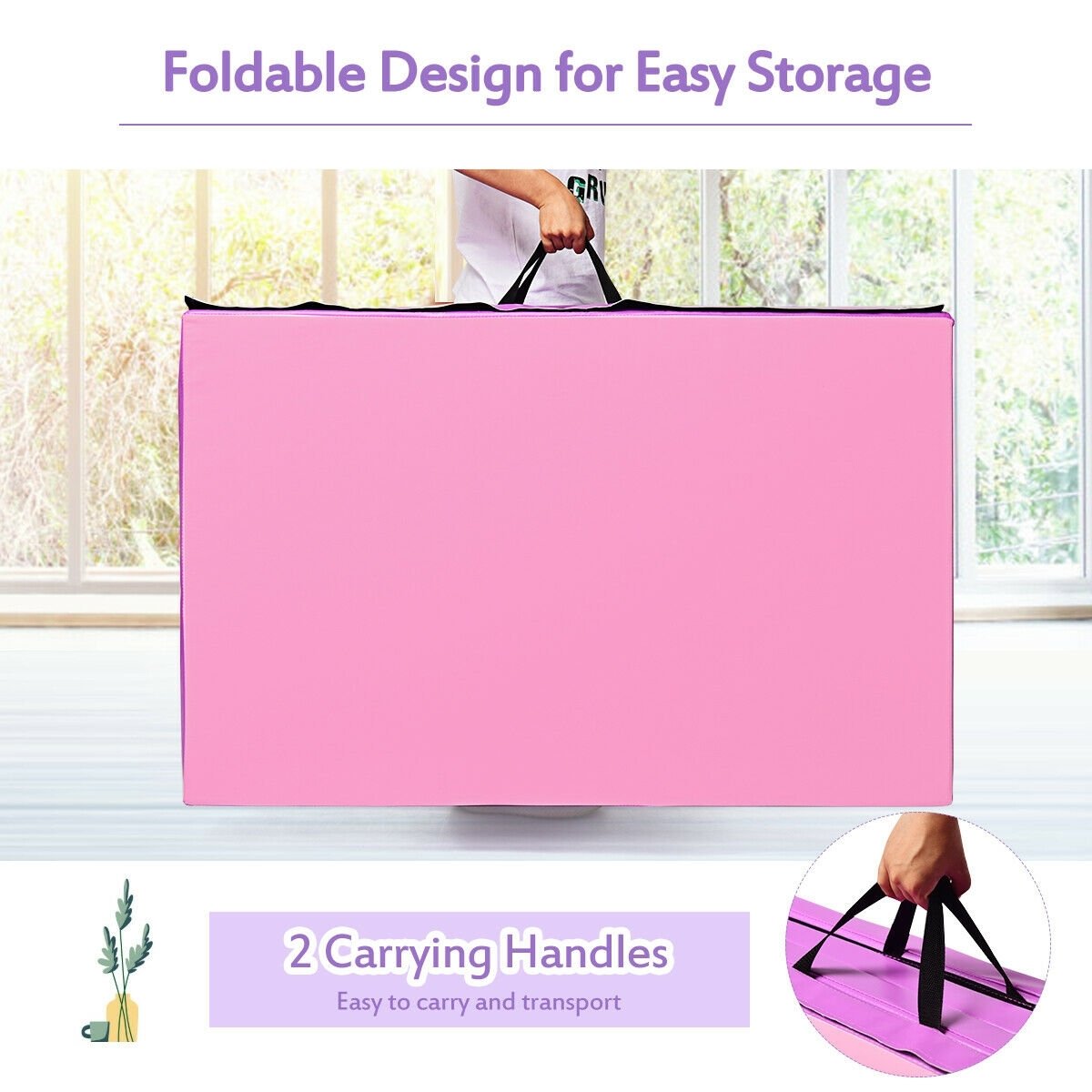 4 Feet x 10 Feet Thick Folding Panel Gymnastics Mat, Pink & Purple Yoga & Gym Mats   at Gallery Canada