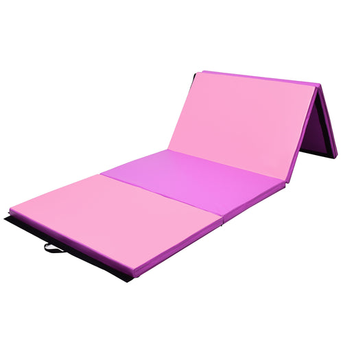 4 Feet x 10 Feet Thick Folding Panel Gymnastics Mat, Pink & Purple