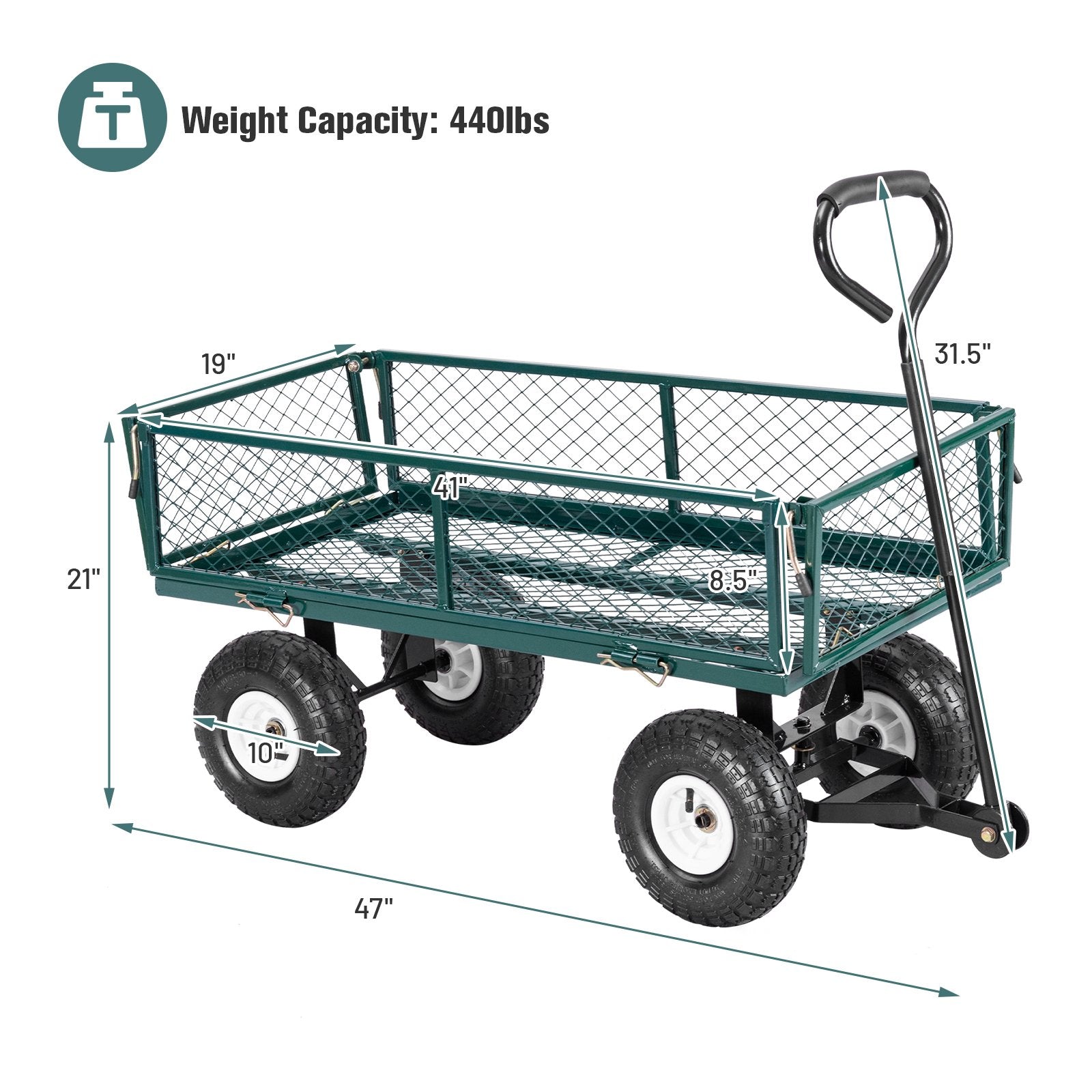 Heavy Duty Garden Utility Cart Wagon Wheelbarrow, Green - Gallery Canada