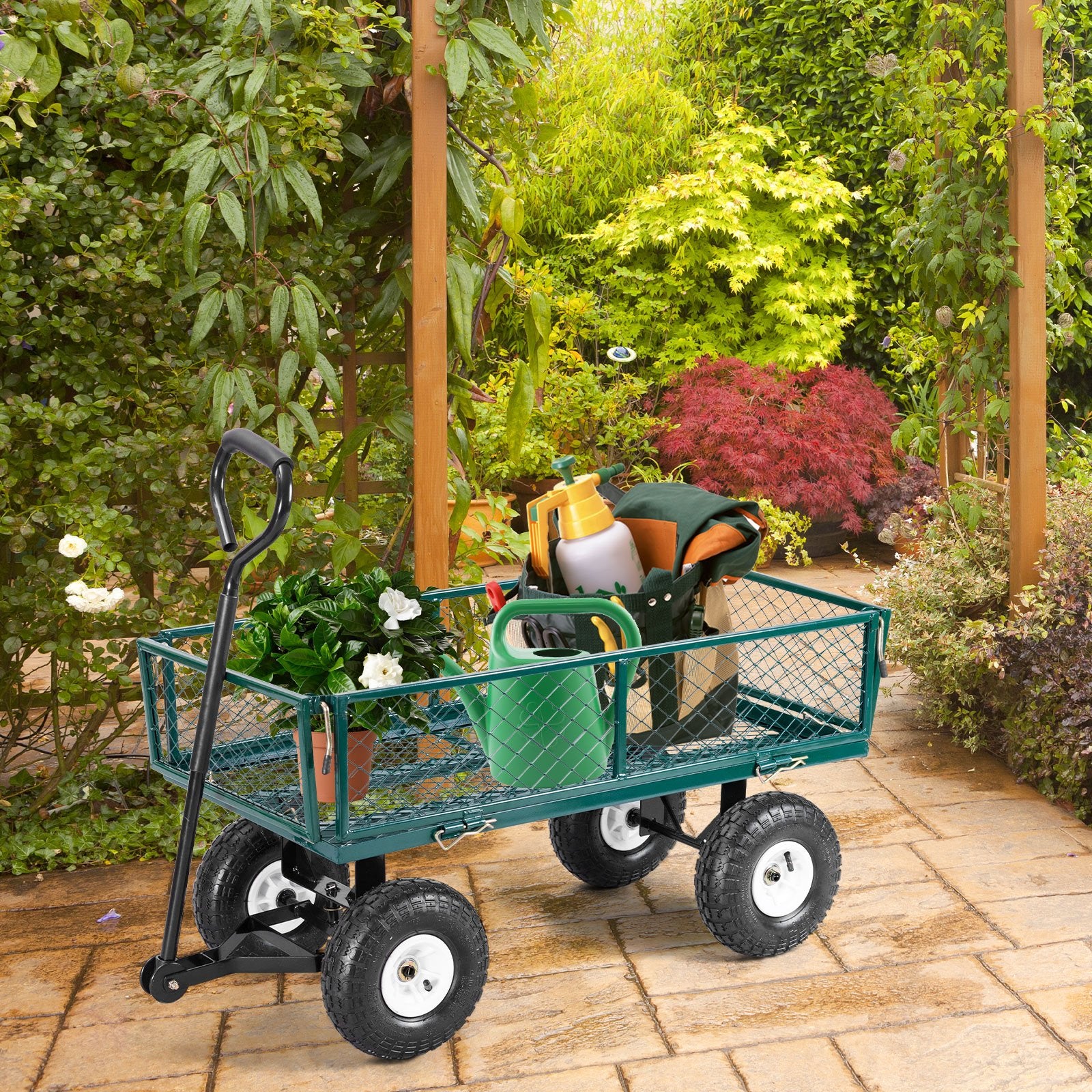 Heavy Duty Garden Utility Cart Wagon Wheelbarrow, Green - Gallery Canada