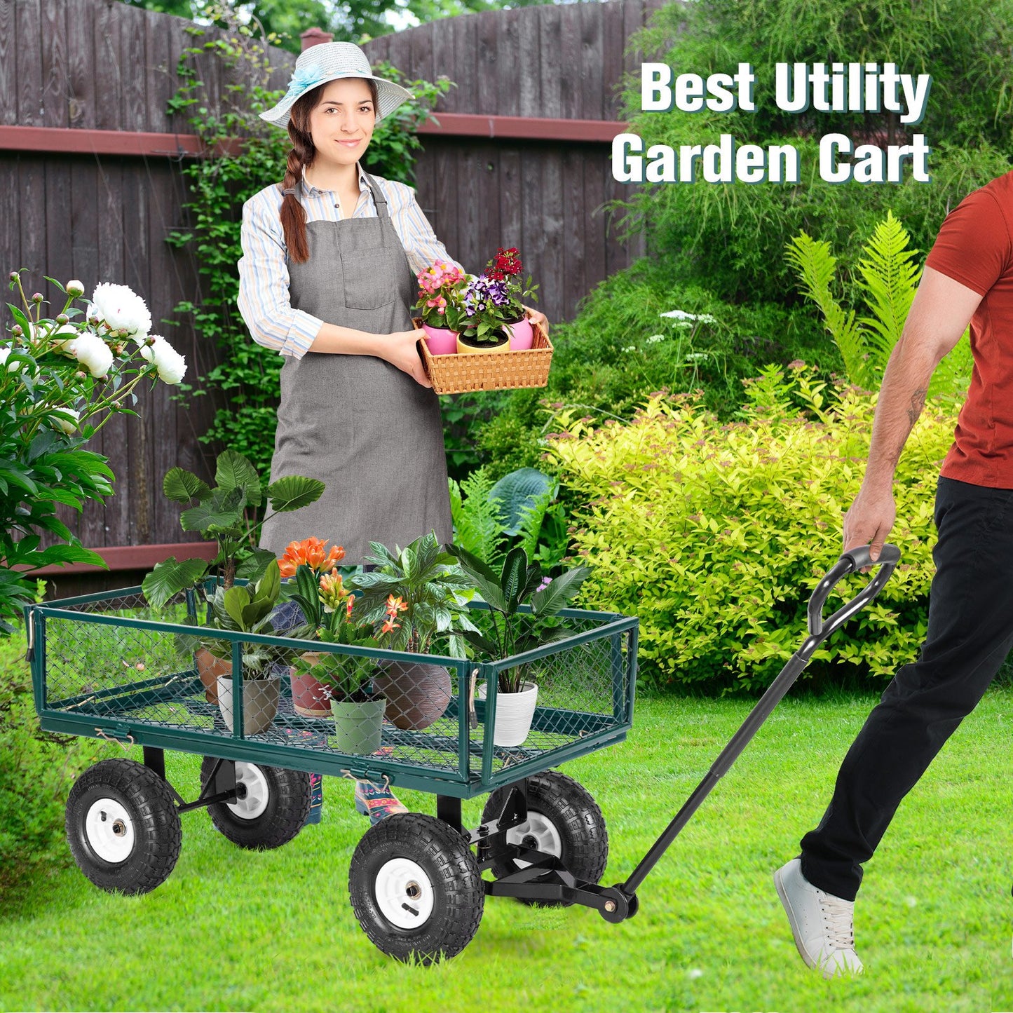 Heavy Duty Garden Utility Cart Wagon Wheelbarrow, Green - Gallery Canada