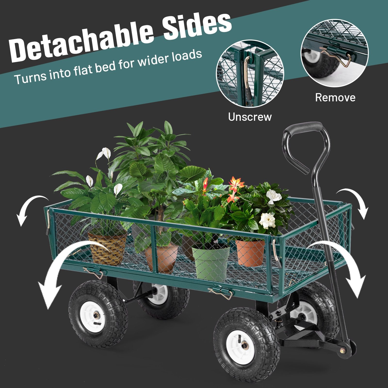 Heavy Duty Garden Utility Cart Wagon Wheelbarrow, Green - Gallery Canada