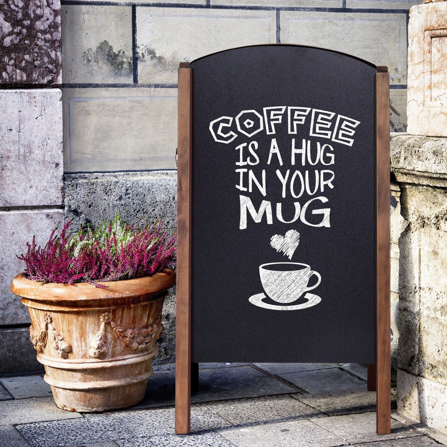 31.5 Inch Wood A-Frame Sidewalk Signage Chalkboard, Black Outdoor Decor   at Gallery Canada