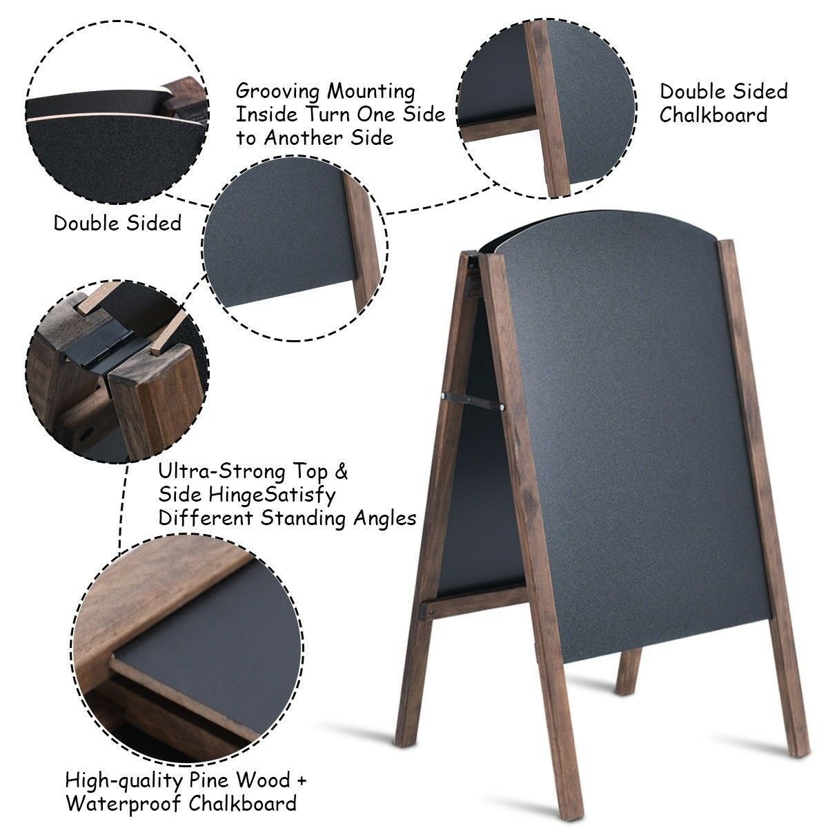 31.5 Inch Wood A-Frame Sidewalk Signage Chalkboard, Black Outdoor Decor   at Gallery Canada