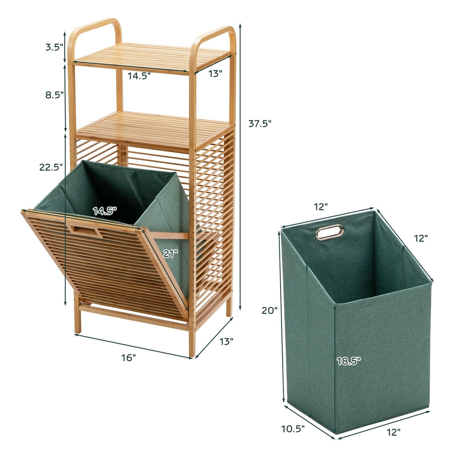 Tilt-out Bamboo Laundry Hamper  with 2-Tier Shelf and Removable Liner, Natural Laundry Baskets   at Gallery Canada