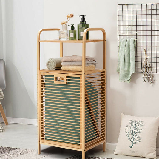 Tilt-out Bamboo Laundry Hamper  with 2-Tier Shelf and Removable Liner, Natural Laundry Baskets   at Gallery Canada