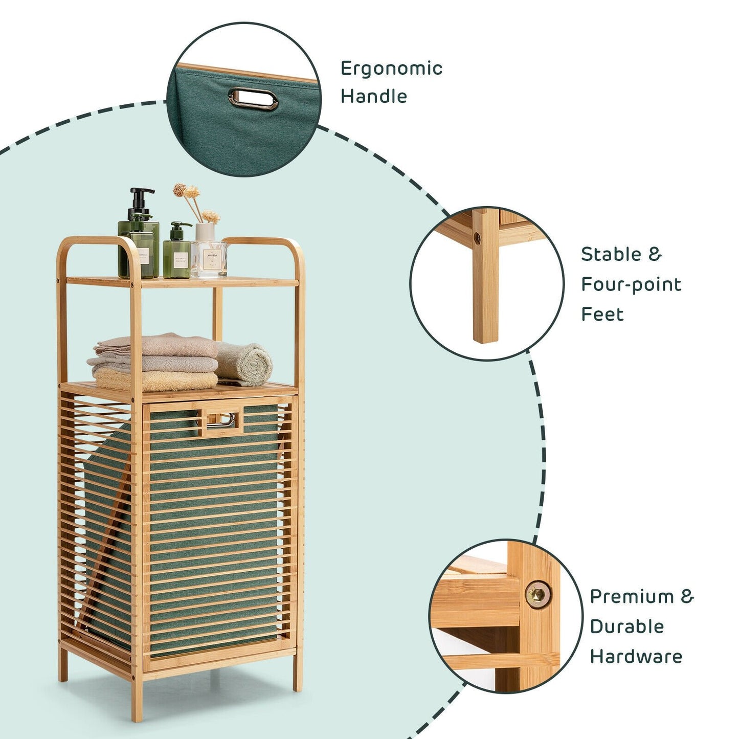 Tilt-out Bamboo Laundry Hamper  with 2-Tier Shelf and Removable Liner, Natural Laundry Baskets   at Gallery Canada