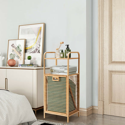 Tilt-out Bamboo Laundry Hamper  with 2-Tier Shelf and Removable Liner, Natural Laundry Baskets   at Gallery Canada