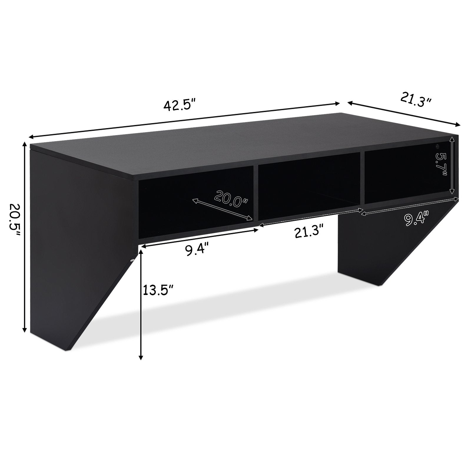 Wall Mounted Floating Sturdy Computer Table with Storage Shelf, Black - Gallery Canada