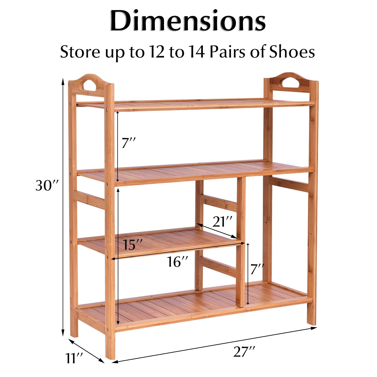 4 Tiers Multifunction Bamboo Storage Shoe Rack for Entryway Hallway, Natural Shoe Racks & Storage Benches   at Gallery Canada