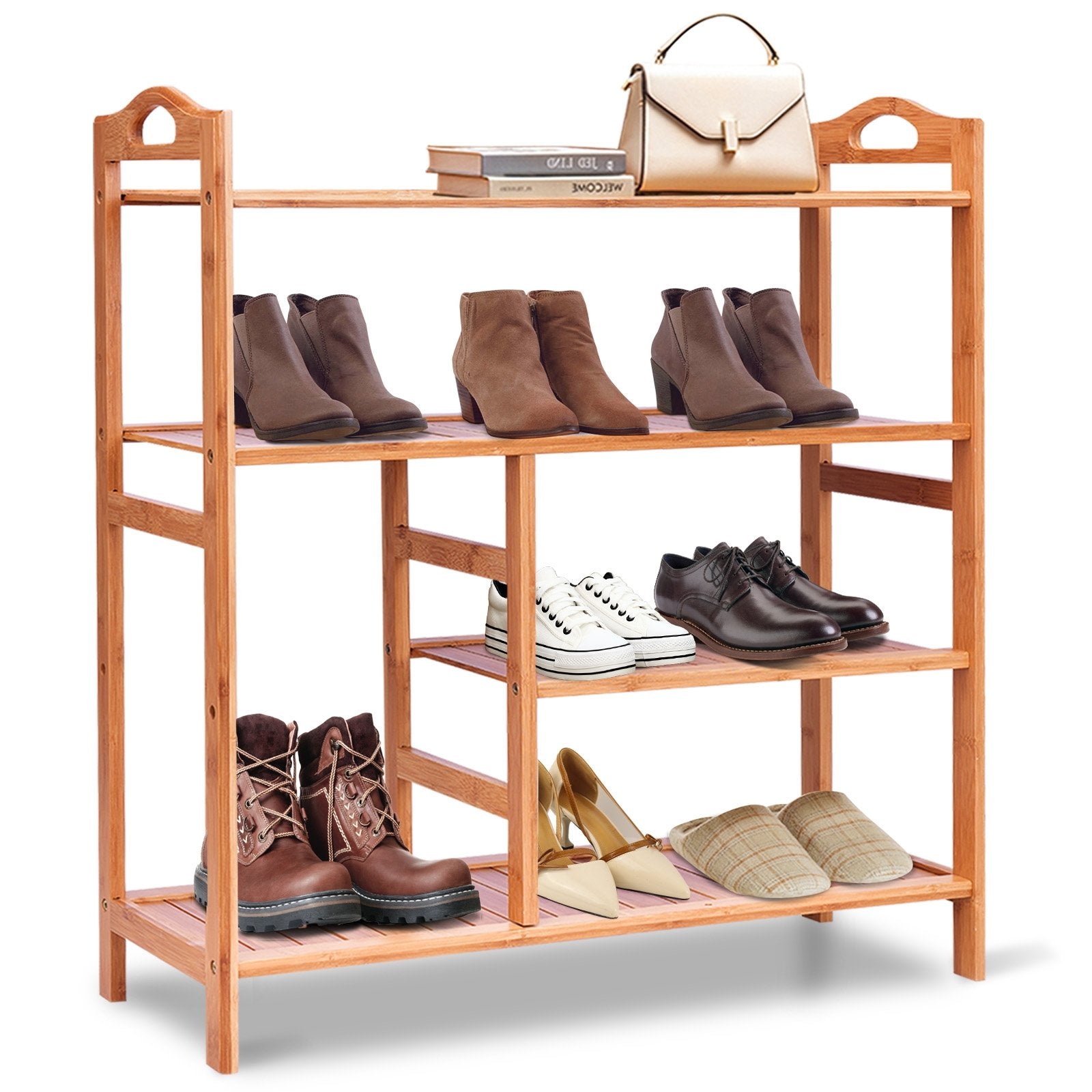 4 Tiers Multifunction Bamboo Storage Shoe Rack for Entryway Hallway, Natural Shoe Racks & Storage Benches   at Gallery Canada