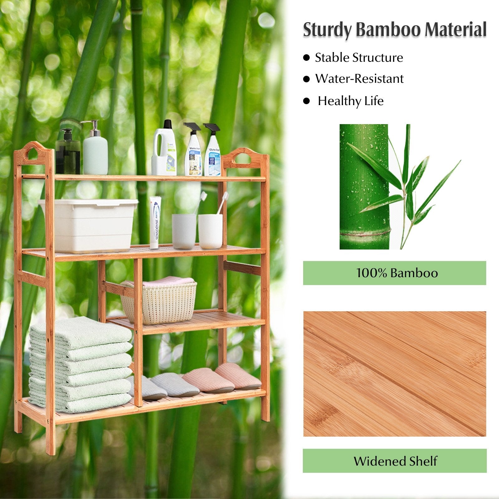 4 Tiers Multifunction Bamboo Storage Shoe Rack for Entryway Hallway, Natural Shoe Racks & Storage Benches   at Gallery Canada