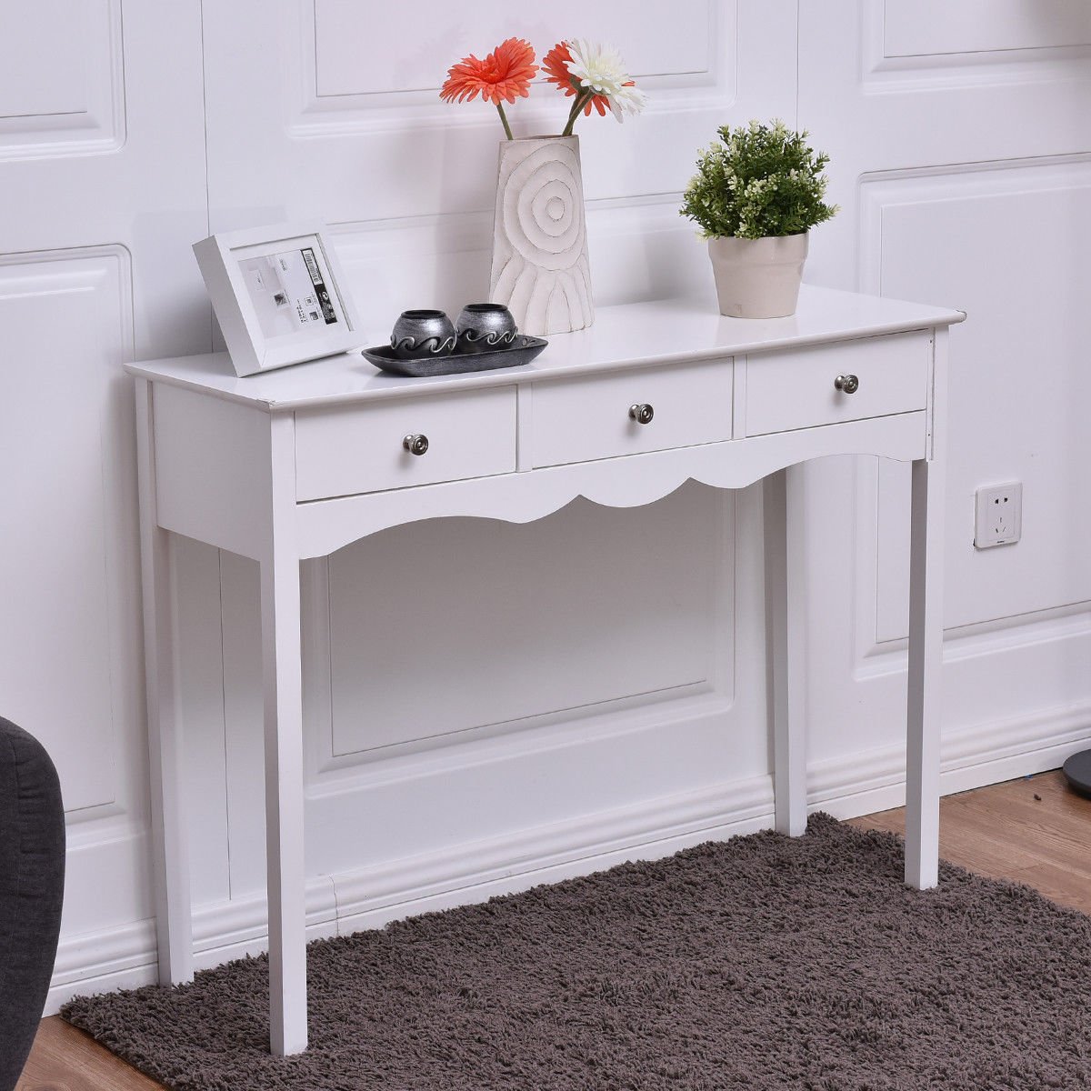 Side Sofa Table with Storage 3-Drawers, White - Gallery Canada