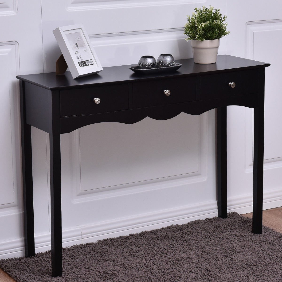 Hall table Side Table w/ 3 Drawers, Black Console Tables   at Gallery Canada