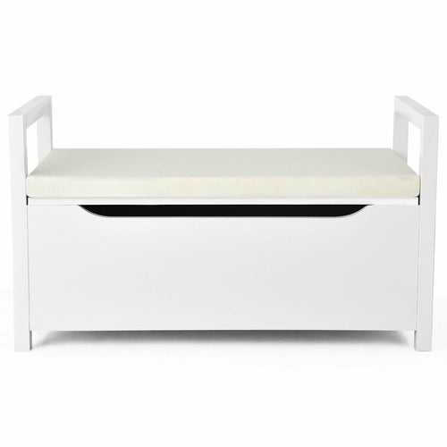 34.5 ×15.5 ×19.5 Inch Shoe Storage Bench with Cushion Seat for Entryway, White