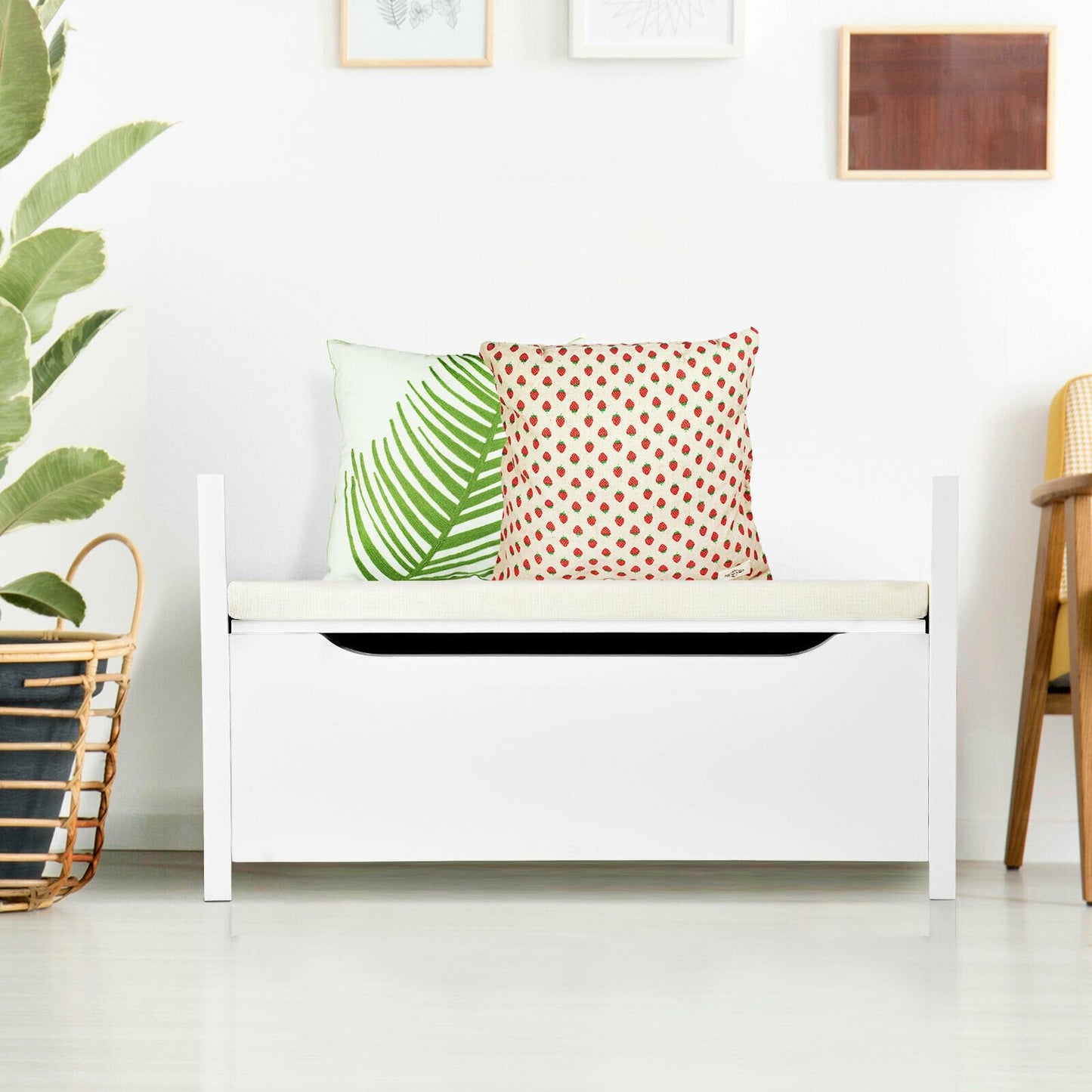 34.5 ×15.5 ×19.5 Inch Shoe Storage Bench with Cushion Seat for Entryway, White Shoe Racks & Storage Benches   at Gallery Canada