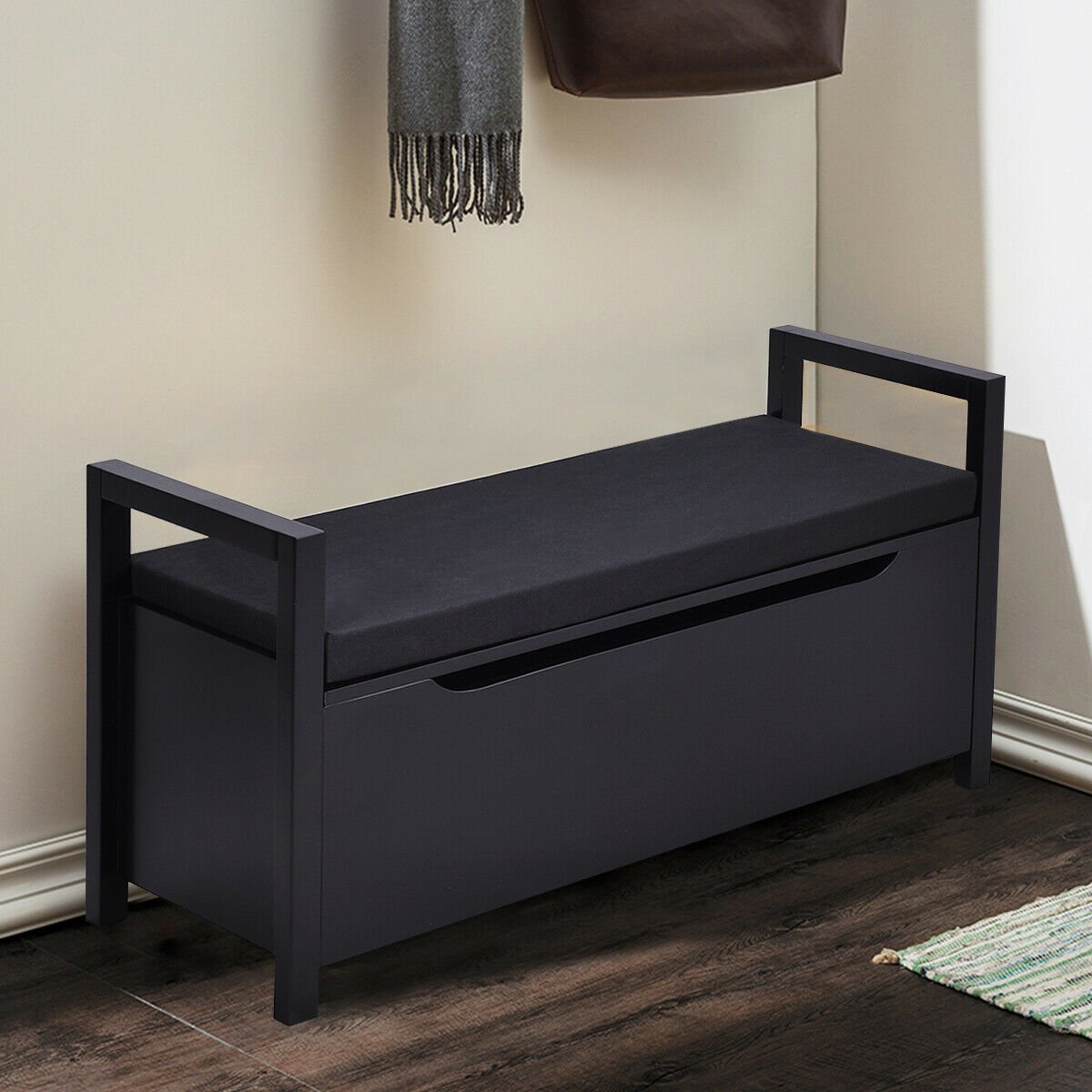 34.5 ×15.5 ×19.5 Inch Shoe Storage Bench with Cushion Seat for Entryway, Black - Gallery Canada