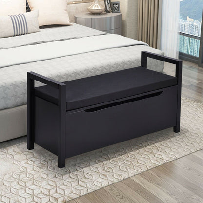 34.5 ×15.5 ×19.5 Inch Shoe Storage Bench with Cushion Seat for Entryway, Black Shoe Racks & Storage Benches   at Gallery Canada