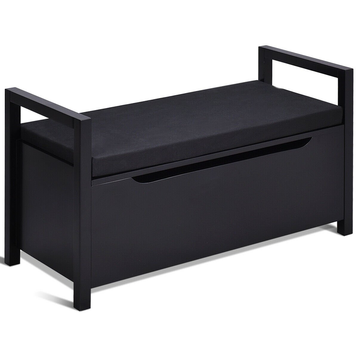 34.5 ×15.5 ×19.5 Inch Shoe Storage Bench with Cushion Seat for Entryway, Black Shoe Racks & Storage Benches   at Gallery Canada