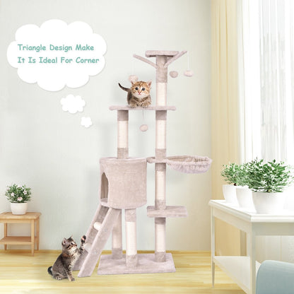 56 Inch Condo Scratching Posts Ladder Cat Play Tree, Beige - Gallery Canada