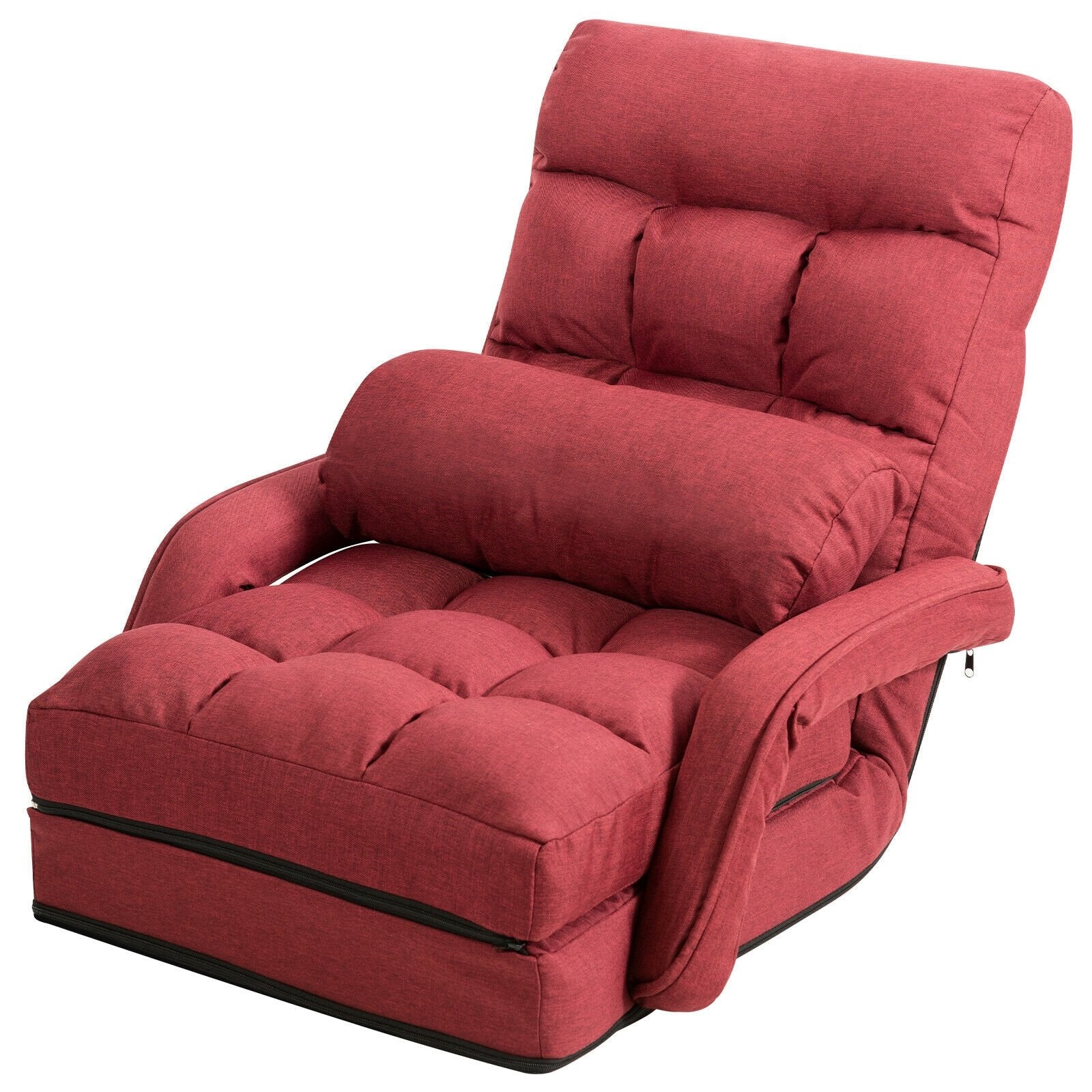 Folding Lazy Floor Chair Sofa with Armrests and Pillow, Red Floor Chairs   at Gallery Canada