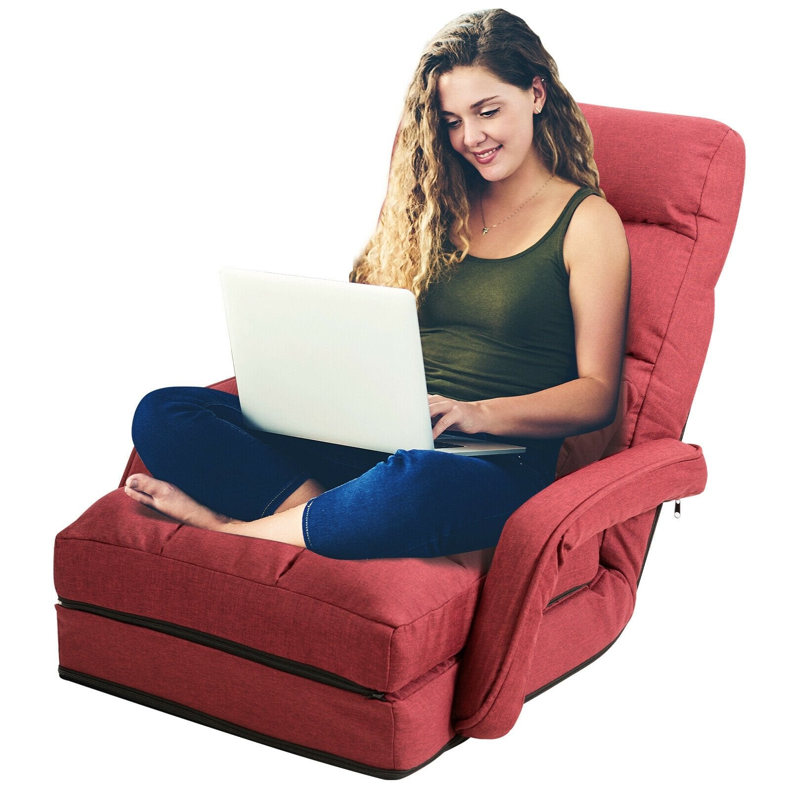 Folding Lazy Floor Chair Sofa with Armrests and Pillow, Red Floor Chairs   at Gallery Canada