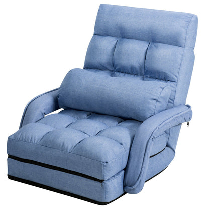 Folding Lazy Floor Chair Sofa with Armrests and Pillow, Blue Floor Chairs   at Gallery Canada