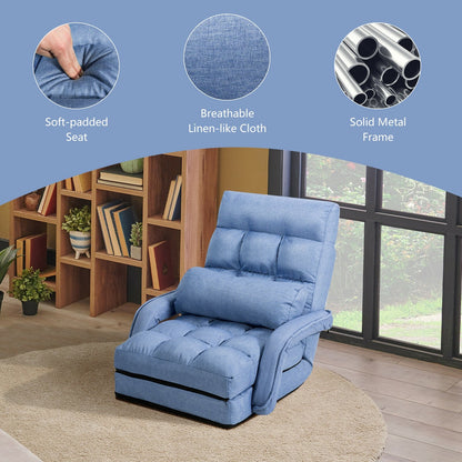 Folding Lazy Floor Chair Sofa with Armrests and Pillow, Blue Floor Chairs   at Gallery Canada