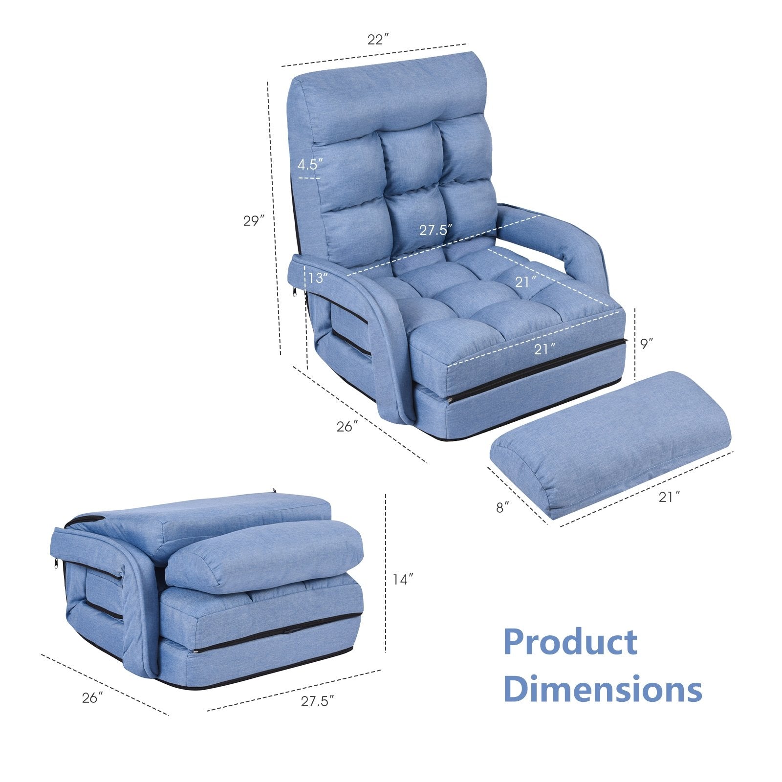 Folding Lazy Floor Chair Sofa with Armrests and Pillow, Blue Floor Chairs   at Gallery Canada