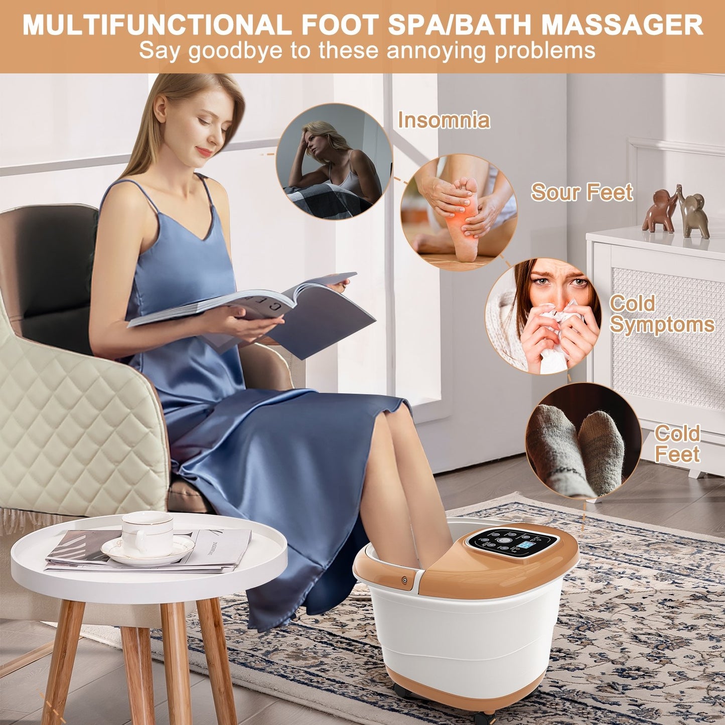 All-in-One Heat Bubble Vibration Foot Spa Massager with 6 Massage Rollers - Gallery Canada