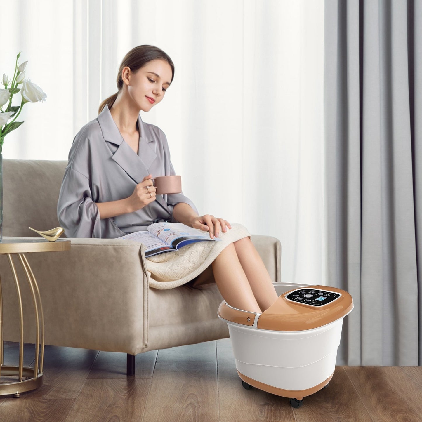 All-in-One Heat Bubble Vibration Foot Spa Massager with 6 Massage Rollers - Gallery Canada