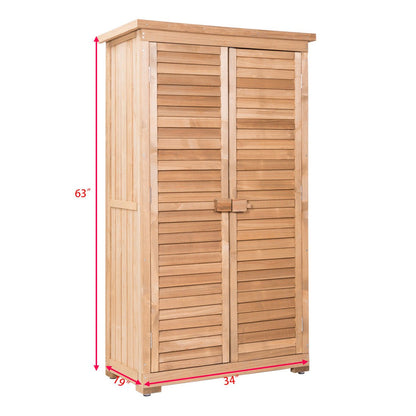 63 Inch Tall Wooden Garden Storage Shed in Shutter Design, Natural - Gallery Canada
