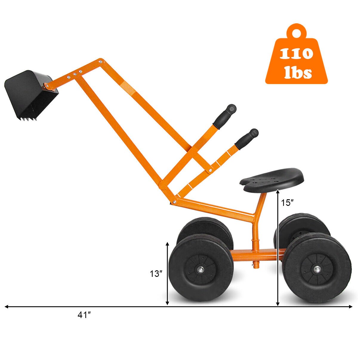 Heavy Duty Kid Ride-on Sand Digger Digging Excavator, Orange Sandboxes   at Gallery Canada