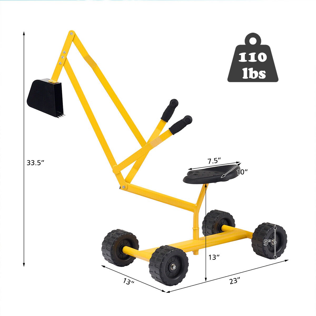 Heavy Duty Kid Ride-on Sand Digger Excavator, Yellow Sandboxes   at Gallery Canada