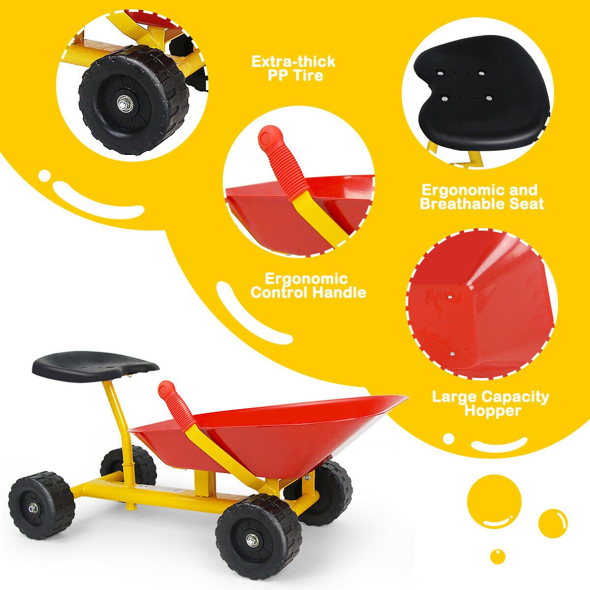 8 Inch Heavy Duty Kids Ride-on Sand Dumper with 4 Wheels, Red - Gallery Canada