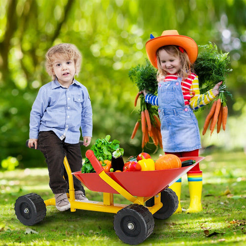 8 Inch Heavy Duty Kids Ride-on Sand Dumper with 4 Wheels, Red