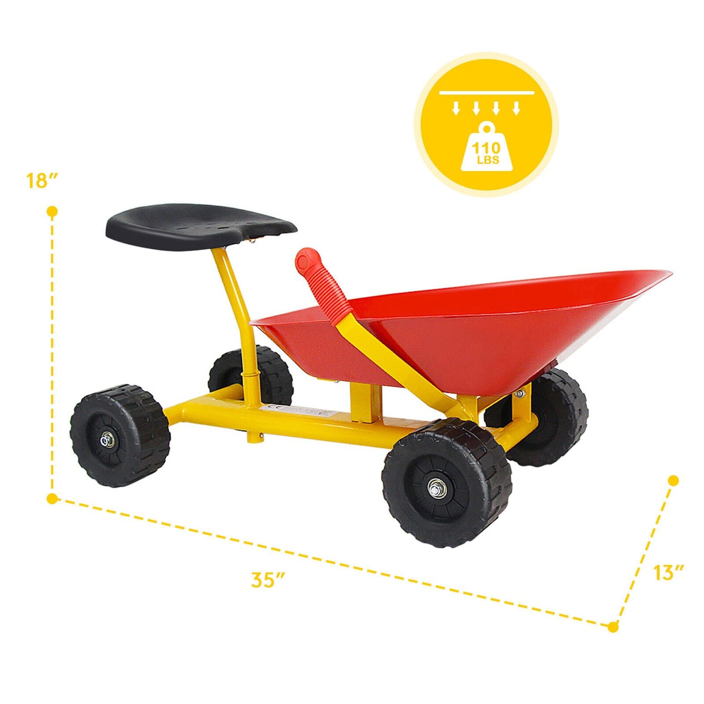 8 Inch Heavy Duty Kids Ride-on Sand Dumper with 4 Wheels, Red - Gallery Canada