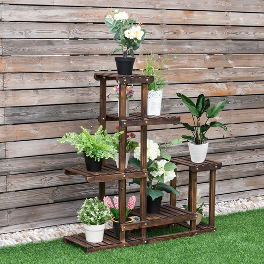 6-Tier Garden Wooden Plant Flower Stand Shelf for Multiple Plants Indoor or Outdoor, Brown Plant Stands   at Gallery Canada