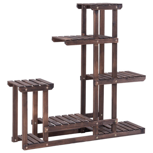 6-Tier Garden Wooden Plant Flower Stand Shelf for Multiple Plants Indoor or Outdoor, Brown Plant Stands   at Gallery Canada