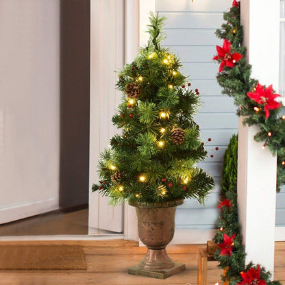 3'/4'/5' LED Christmas Entrance Tree w/ Red Berries Pine Cones-4', Green Christmas Tree   at Gallery Canada