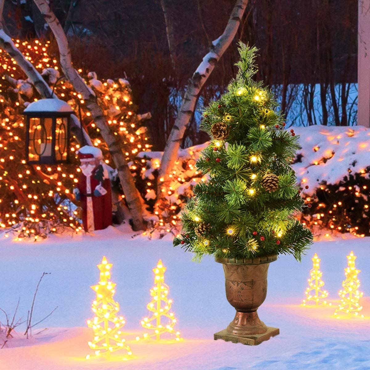 3'/4'/5' LED Christmas Entrance Tree w/ Red Berries Pine Cones-4', Green Christmas Tree   at Gallery Canada