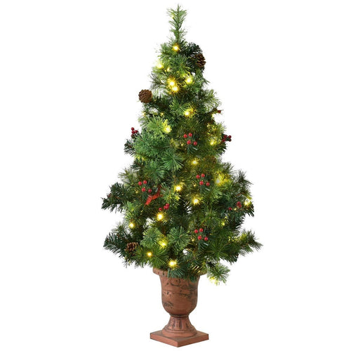 3'/4'/5' LED Christmas Entrance Tree w/ Red Berries Pine Cones-4', Green