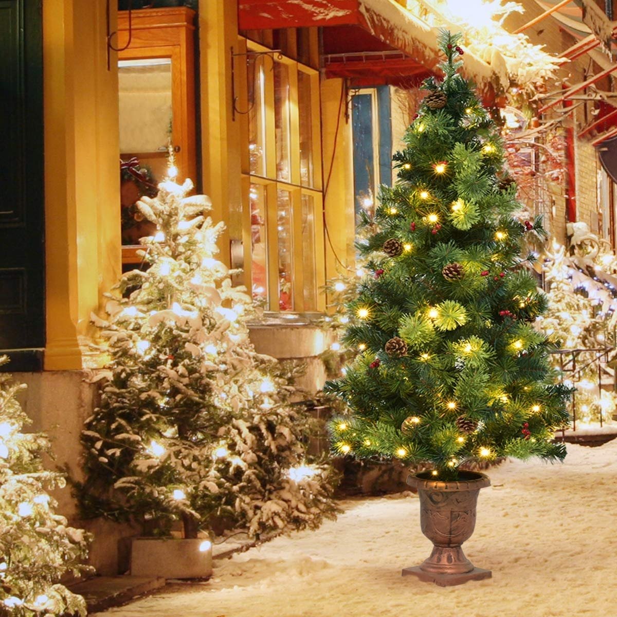 3'/4'/5' LED Christmas Entrance Tree w/ Red Berries Pine Cones-4', Green Christmas Tree   at Gallery Canada