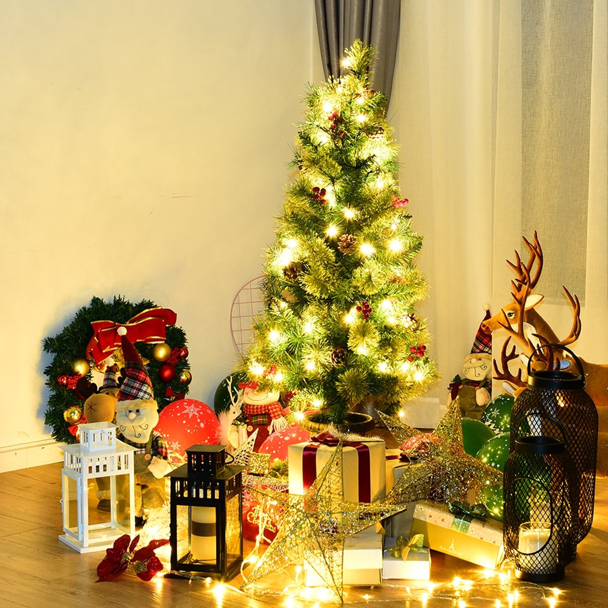 3'/4'/5' LED Christmas Entrance Tree w/ Red Berries Pine Cones-3', Green Christmas Tree   at Gallery Canada