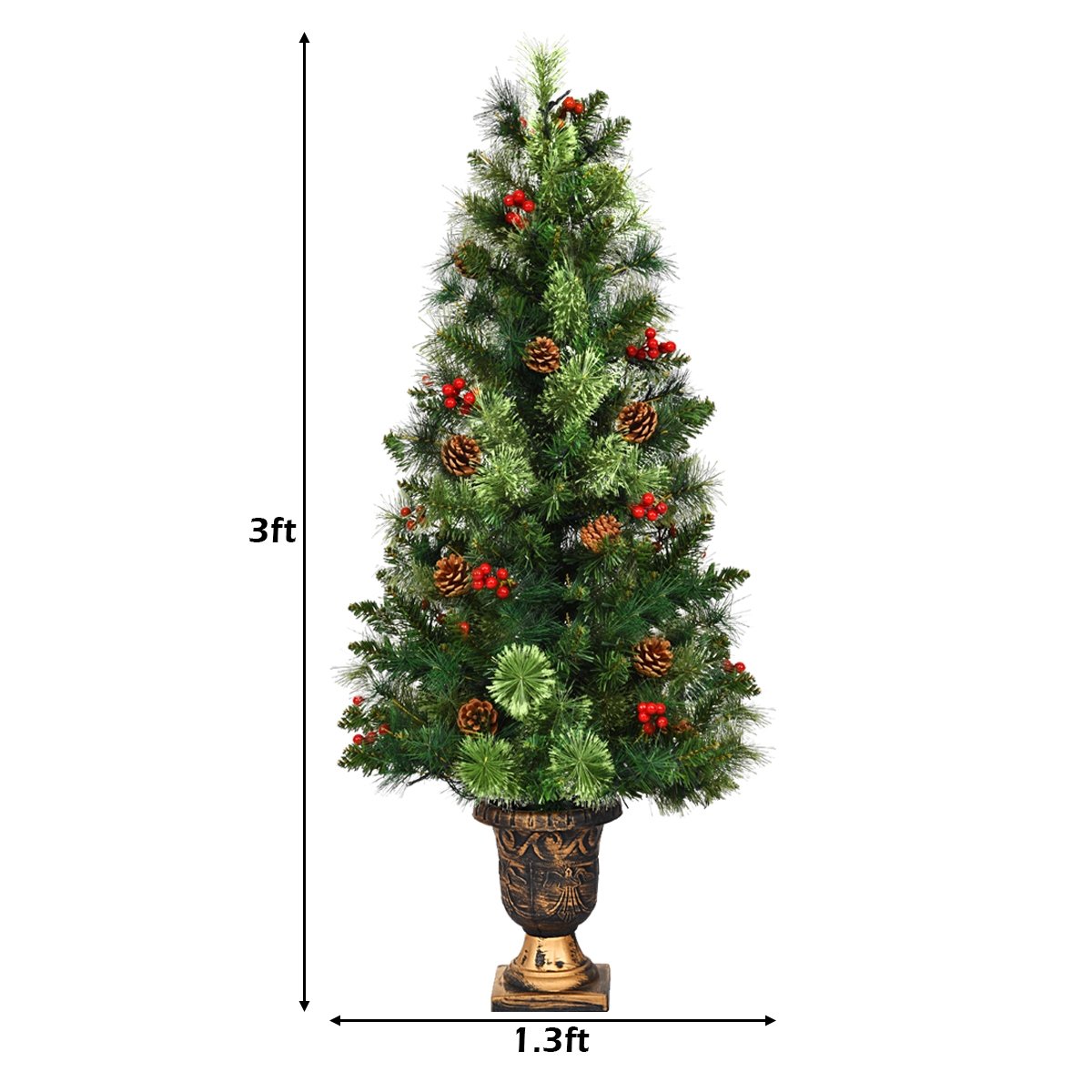 3'/4'/5' LED Christmas Entrance Tree w/ Red Berries Pine Cones-3', Green Christmas Tree   at Gallery Canada