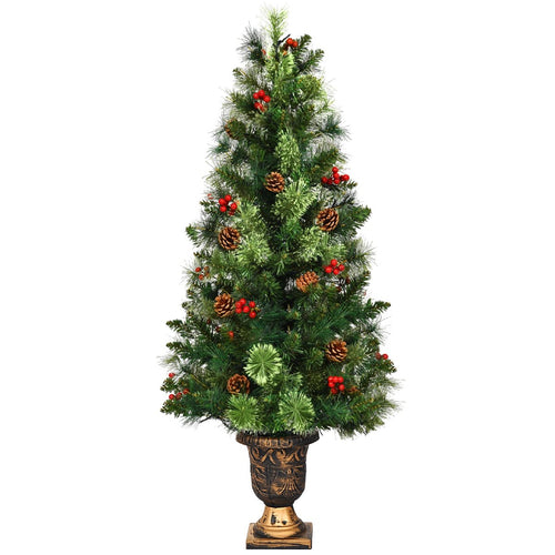 3'/4'/5' LED Christmas Entrance Tree w/ Red Berries Pine Cones-3', Green